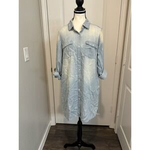 Ali Miles Chambray Cactus‎ Print Tencel Shirt Dress Women's Small Western Boho